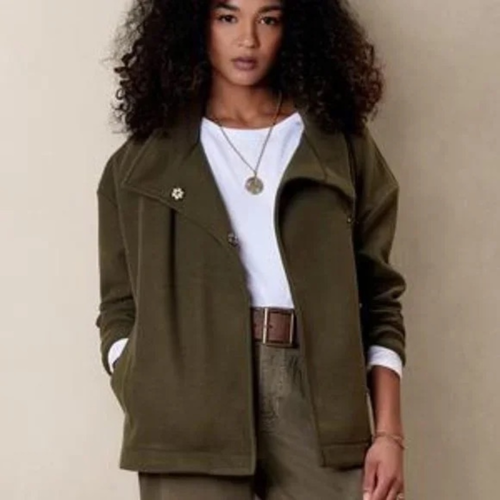 Banana Republic Melton Moto Jacket Camo‎ Green Women’s M Oversized Funnel Neck